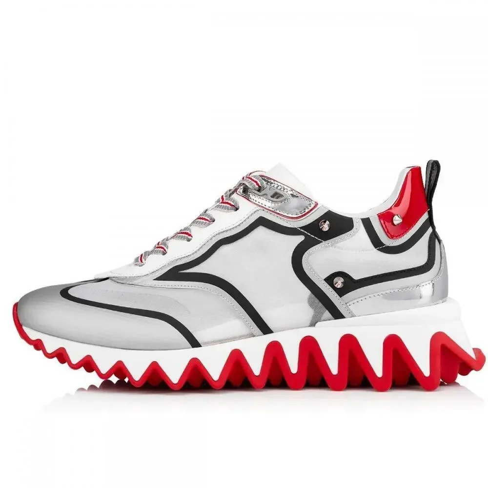 Christian Louboutin Sharkina Flat Silver Black Red Platform Low Top Sneaker 36.5